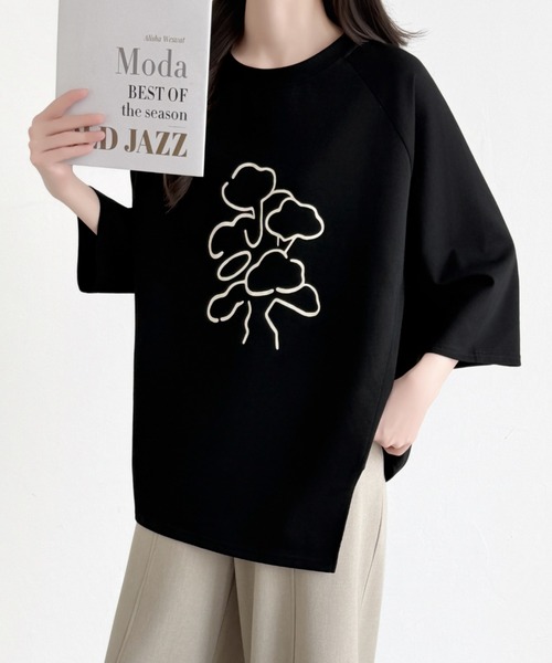 ABITOKYO(アビトーキョー)の「フロント花柄プリントオーバーTシャツ(Tシャツ/カットソー・レディース・ピンク/ホワイト/ブラック・FREE)」の7枚目の写真