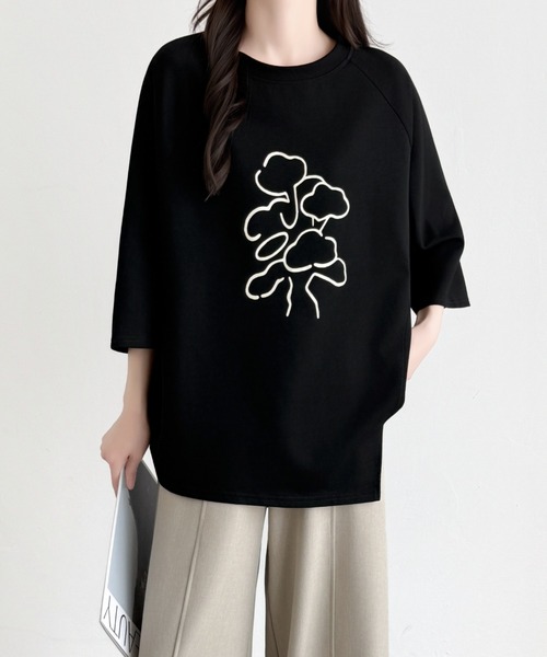 ABITOKYO(アビトーキョー)の「フロント花柄プリントオーバーTシャツ(Tシャツ/カットソー・レディース・ピンク/ホワイト/ブラック・FREE)」の8枚目の写真