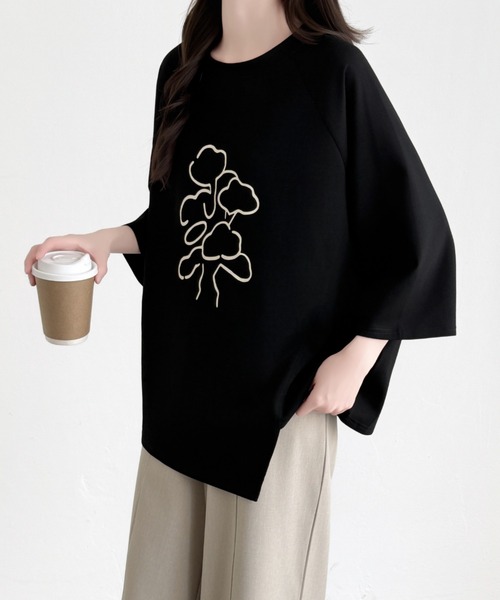 ABITOKYO(アビトーキョー)の「フロント花柄プリントオーバーTシャツ(Tシャツ/カットソー・レディース・ピンク/ホワイト/ブラック・FREE)」の9枚目の写真
