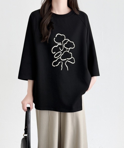 ABITOKYO(アビトーキョー)の「フロント花柄プリントオーバーTシャツ(Tシャツ/カットソー・レディース・ピンク/ホワイト/ブラック・FREE)」の10枚目の写真