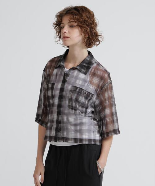 AVIREX(アヴィレックス)の「《直営店限定》SHEER CHECK SHIRT(シャツ/ブラウス・レディース・オレンジ/ベージュ・F)」の3枚目の写真