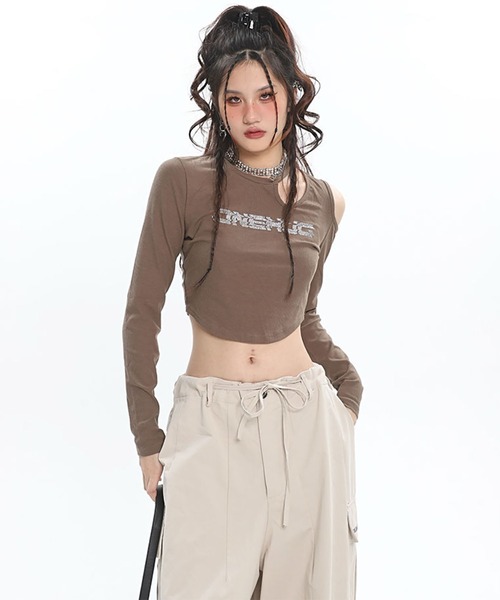 WESTBOY(ウエストボーイ)の「Y2K ラインストーン カットアウト スリムシルエット クロップドトップス WOG26S2TP04(Tシャツ/カットソー・レディース・ブラック/ブラウン・FREE)」の8枚目の写真