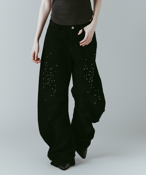 Knuth Marf(クヌースマーフ)の「【Knuth Marf】studded draped denim pants(デニムパンツ・レディース・ブルー/ブラック・XS/S)」の3枚目の写真