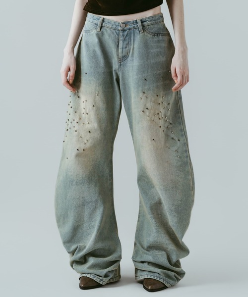 Knuth Marf(クヌースマーフ)の「【Knuth Marf】studded draped denim pants(デニムパンツ・レディース・ブルー/ブラック・XS/S)」の7枚目の写真