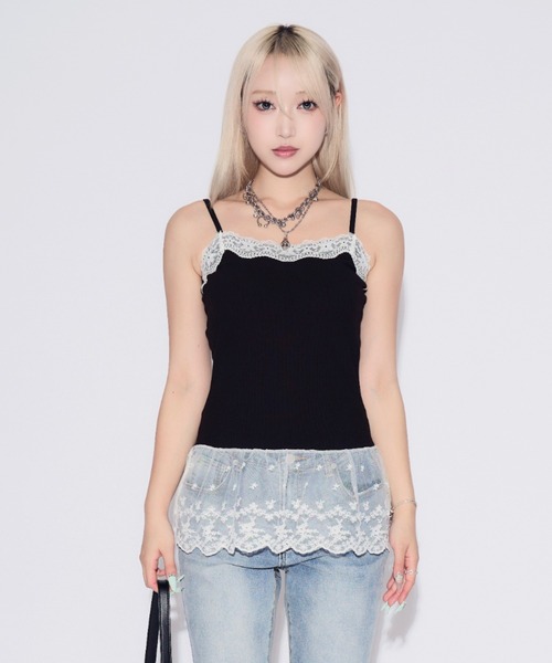 tinkerend(ティンカーエンド)の「Lace Rib Peplum / レースリブぺプラム カップ付き(キャミソール・レディース・ホワイト/ブラック/グレー・FREE)」の20枚目の写真
