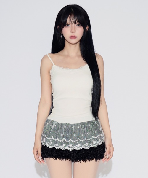 tinkerend(ティンカーエンド)の「Lace Rib Peplum / レースリブぺプラム カップ付き(キャミソール・レディース・ホワイト/ブラック/グレー・FREE)」の11枚目の写真