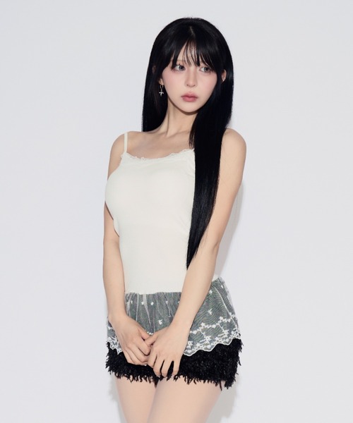 tinkerend(ティンカーエンド)の「Lace Rib Peplum / レースリブぺプラム カップ付き(キャミソール・レディース・ホワイト/ブラック/グレー・FREE)」の13枚目の写真