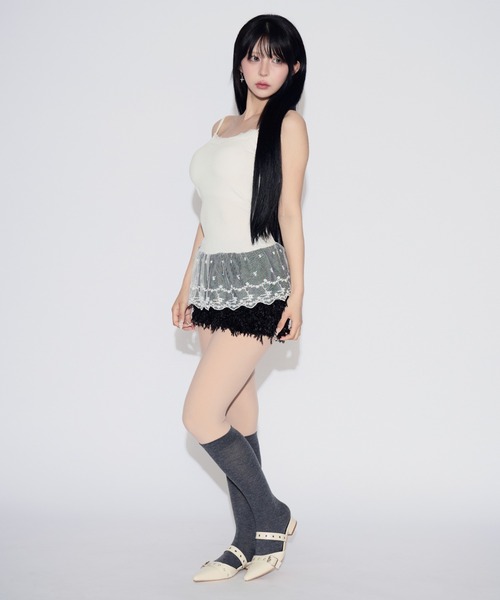 tinkerend(ティンカーエンド)の「Lace Rib Peplum / レースリブぺプラム カップ付き(キャミソール・レディース・ホワイト/ブラック/グレー・FREE)」の18枚目の写真