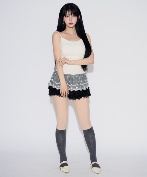 tinkerend(ティンカーエンド)の「Lace Rib Peplum / レースリブぺプラム カップ付き(キャミソール・レディース・ホワイト/ブラック/グレー・FREE)」の17枚目の写真