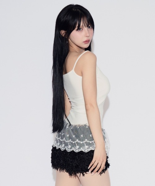 tinkerend(ティンカーエンド)の「Lace Rib Peplum / レースリブぺプラム カップ付き(キャミソール・レディース・ホワイト/ブラック/グレー・FREE)」の14枚目の写真