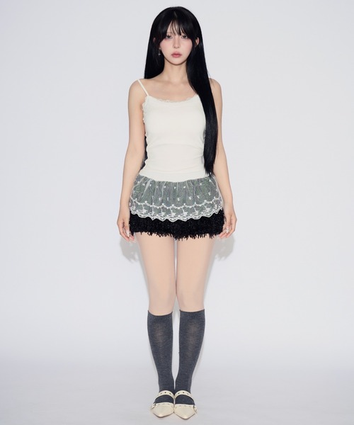 tinkerend(ティンカーエンド)の「Lace Rib Peplum / レースリブぺプラム カップ付き(キャミソール・レディース・ホワイト/ブラック/グレー・FREE)」の16枚目の写真