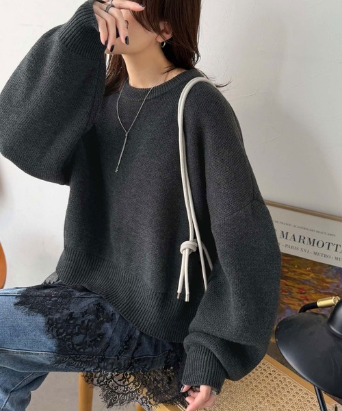 classicalelf（クラシカルエルフ）の「パッと着て、オシャレ完了◎裾レースドッキングニットプルオーバー（長袖）（ニット/セーター・レディース・アイボリー/モカ/グレー/チャコール/スミクロ・LARGE/X-LARGE/SMALL/MEDIUM）」の3枚目の写真