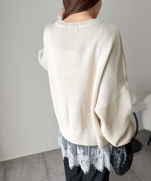 classicalelf（クラシカルエルフ）の「パッと着て、オシャレ完了◎裾レースドッキングニットプルオーバー（長袖）（ニット/セーター・レディース・アイボリー/モカ/グレー/チャコール/スミクロ・LARGE/X-LARGE/SMALL/MEDIUM）」の12枚目の写真