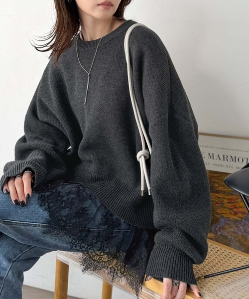 classicalelf（クラシカルエルフ）の「パッと着て、オシャレ完了◎裾レースドッキングニットプルオーバー（長袖）（ニット/セーター・レディース・アイボリー/モカ/グレー/チャコール/スミクロ・LARGE/X-LARGE/SMALL/MEDIUM）」の14枚目の写真