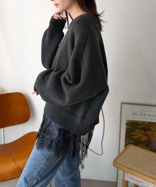 classicalelf（クラシカルエルフ）の「パッと着て、オシャレ完了◎裾レースドッキングニットプルオーバー（長袖）（ニット/セーター・レディース・アイボリー/モカ/グレー/チャコール/スミクロ・LARGE/X-LARGE/SMALL/MEDIUM）」の20枚目の写真