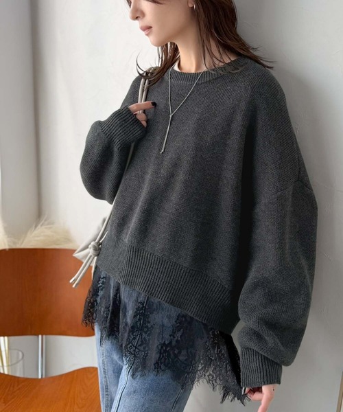 classicalelf（クラシカルエルフ）の「パッと着て、オシャレ完了◎裾レースドッキングニットプルオーバー（長袖）（ニット/セーター・レディース・アイボリー/モカ/グレー/チャコール/スミクロ・LARGE/X-LARGE/SMALL/MEDIUM）」の19枚目の写真