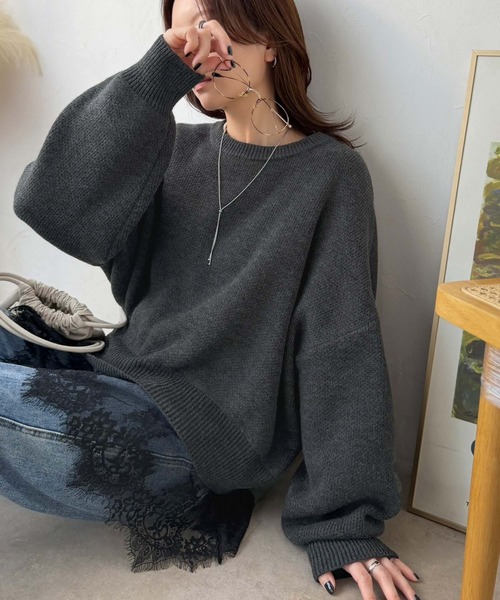 classicalelf（クラシカルエルフ）の「パッと着て、オシャレ完了◎裾レースドッキングニットプルオーバー（長袖）（ニット/セーター・レディース・アイボリー/モカ/グレー/チャコール/スミクロ・LARGE/X-LARGE/SMALL/MEDIUM）」の15枚目の写真