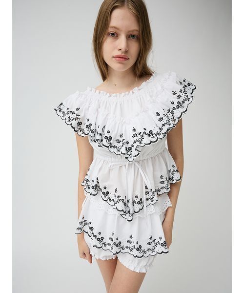 LILY BROWN(リリーブラウン)の「コットンレースオフショルトップス(Tシャツ/カットソー・レディース・ライトブルー/マルチ/ホワイト・F)」の15枚目の写真