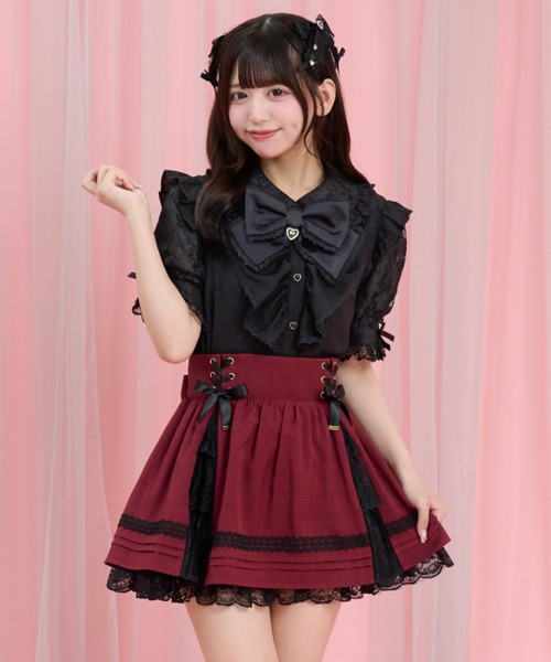 Secret Honey(シークレットハニー)の「三角マチティアードスカパン(スカート・レディース・ブラック/ワインレッド・MEDIUM)」の1枚目の写真