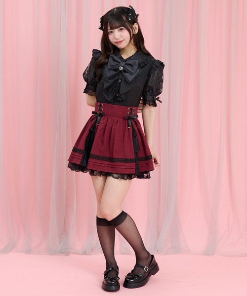 Secret Honey(シークレットハニー)の「三角マチティアードスカパン(スカート・レディース・ブラック/ワインレッド・MEDIUM)」の3枚目の写真