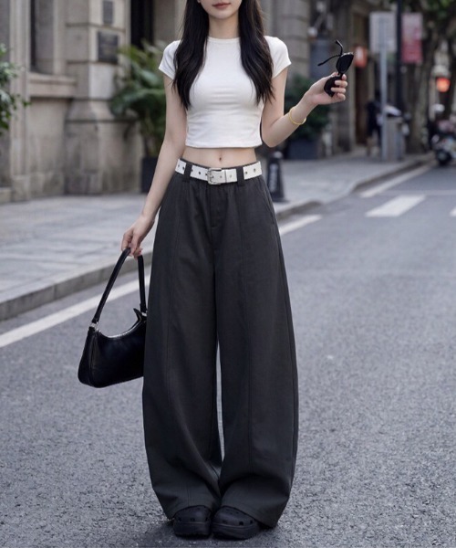 NANEA（ナネア）の「ウエストゴムワイドパンツ（その他パンツ・レディース・グリーン/ベージュ/ブラック/チャコールグレー・LARGE/MEDIUM）」の7枚目の写真