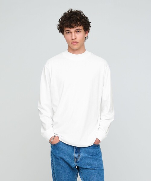green label relaxing(グリーンレーベルリラクシング)の「ロングファイバー クリア モックネック 長袖 Tシャツ カットソー(Tシャツ/カットソー・メンズ・ダークグレー/ホワイト/ライトグレー・S/M/L/XL)」の2枚目の写真