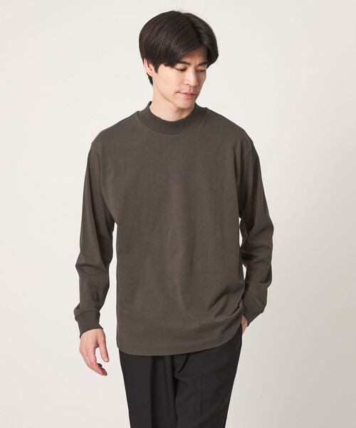 green label relaxing(グリーンレーベルリラクシング)の「ロングファイバー クリア モックネック 長袖 Tシャツ カットソー(Tシャツ/カットソー・メンズ・ダークグレー/ホワイト/ライトグレー・S/M/L/XL)」の1枚目の写真