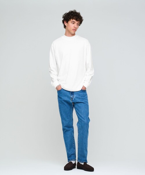 green label relaxing(グリーンレーベルリラクシング)の「ロングファイバー クリア モックネック 長袖 Tシャツ カットソー(Tシャツ/カットソー・メンズ・ダークグレー/ホワイト/ライトグレー・S/M/L/XL)」の4枚目の写真