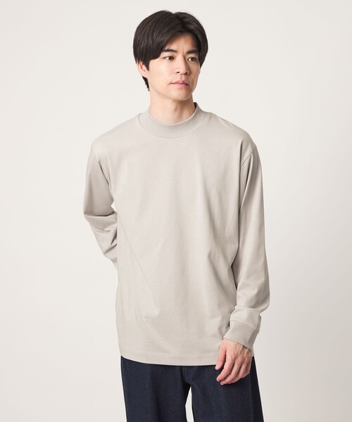green label relaxing(グリーンレーベルリラクシング)の「ロングファイバー クリア モックネック 長袖 Tシャツ カットソー(Tシャツ/カットソー・メンズ・ダークグレー/ホワイト/ライトグレー・S/M/L/XL)」の6枚目の写真