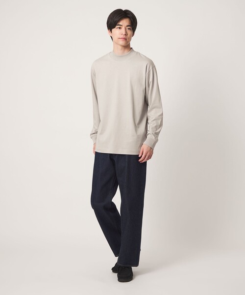 green label relaxing(グリーンレーベルリラクシング)の「ロングファイバー クリア モックネック 長袖 Tシャツ カットソー(Tシャツ/カットソー・メンズ・ダークグレー/ホワイト/ライトグレー・S/M/L/XL)」の7枚目の写真