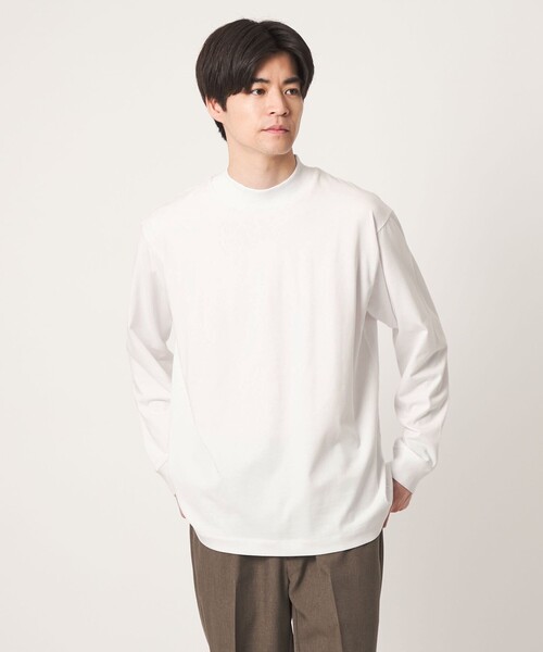 green label relaxing(グリーンレーベルリラクシング)の「ロングファイバー クリア モックネック 長袖 Tシャツ カットソー(Tシャツ/カットソー・メンズ・ダークグレー/ホワイト/ライトグレー・S/M/L/XL)」の8枚目の写真