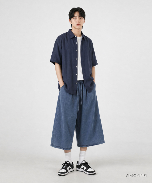 UMM(ウム)の「ウエストバンディングエアデニムワイド8部パンツ3COLOR(その他パンツ・メンズ・ダークブルー/ブルー/ブラック・F)」の4枚目の写真