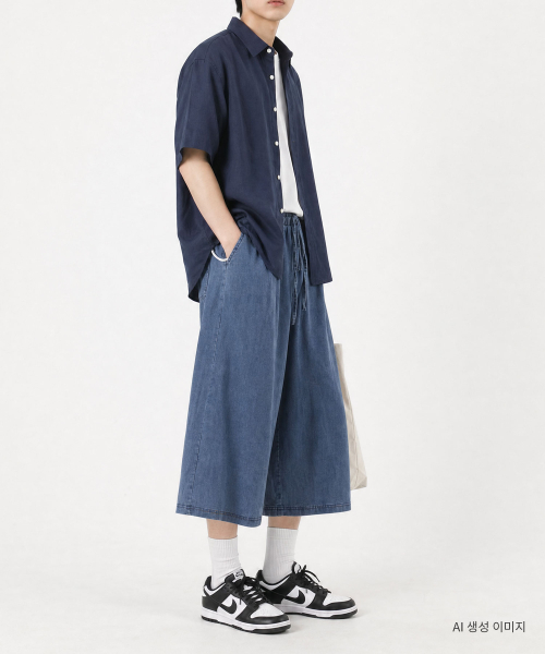UMM(ウム)の「ウエストバンディングエアデニムワイド8部パンツ3COLOR(その他パンツ・メンズ・ダークブルー/ブルー/ブラック・F)」の5枚目の写真