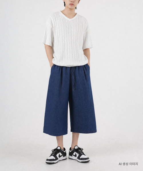 UMM(ウム)の「ウエストバンディングエアデニムワイド8部パンツ3COLOR(その他パンツ・メンズ・ダークブルー/ブルー/ブラック・F)」の6枚目の写真