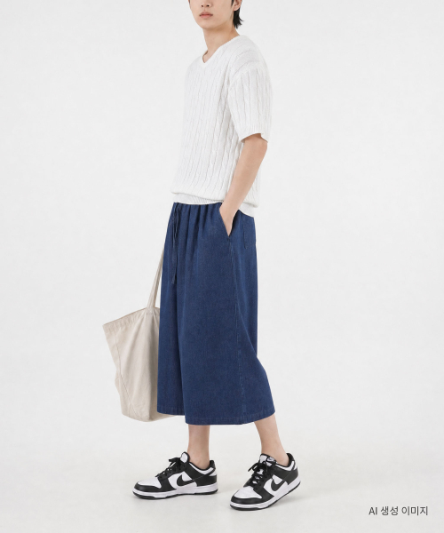 UMM(ウム)の「ウエストバンディングエアデニムワイド8部パンツ3COLOR(その他パンツ・メンズ・ダークブルー/ブルー/ブラック・F)」の7枚目の写真
