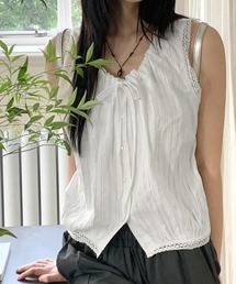 春・夏 軽量 通気性 爽やか ホワイト 花柄 万能 裾レース カーディガン ノースリーブ ベスト レディース