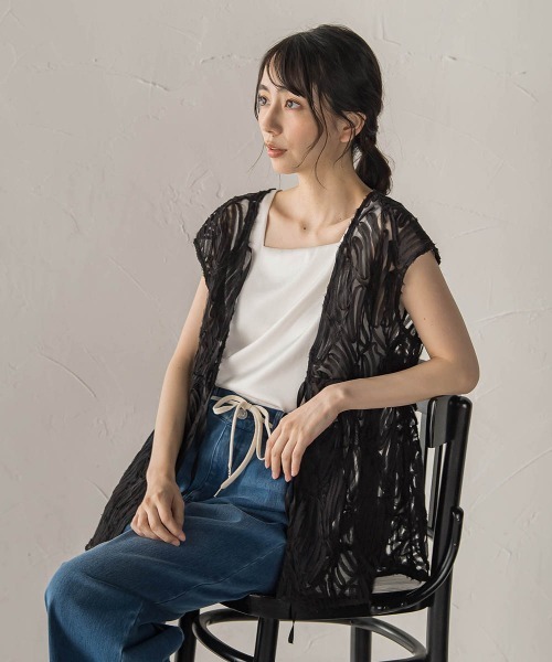 Droite lautreamont（ドロワットロートレアモン）の「チュールコード刺繍ビスチェ（シャツ/ブラウス・レディース・オフホワイト/ライトグレー/ブラック・M）」の16枚目の写真
