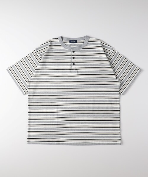 Right-on(ライトオン)の「マルチボーダーヘンリーネックTシャツ(Tシャツ/カットソー・メンズ・ブルー系7/ライトグレー系2/チャコール・04/05)」の9枚目の写真