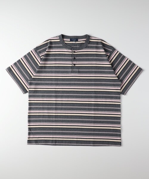 Right-on(ライトオン)の「マルチボーダーヘンリーネックTシャツ(Tシャツ/カットソー・メンズ・ブルー系7/ライトグレー系2/チャコール・04/05)」の11枚目の写真