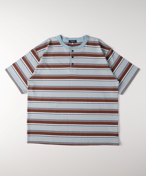 Right-on(ライトオン)の「マルチボーダーヘンリーネックTシャツ(Tシャツ/カットソー・メンズ・ブルー系7/ライトグレー系2/チャコール・04/05)」の13枚目の写真