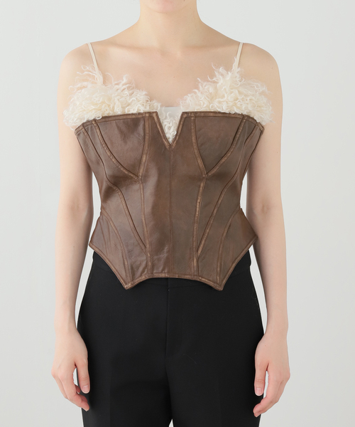EDIT. FOR LULU(エディットフォールル)の「【YUHAN WANG/ユハン ワン】 faux fur eco leather corset(ベスト・レディース・ブラウン・FREE)」の5枚目の写真