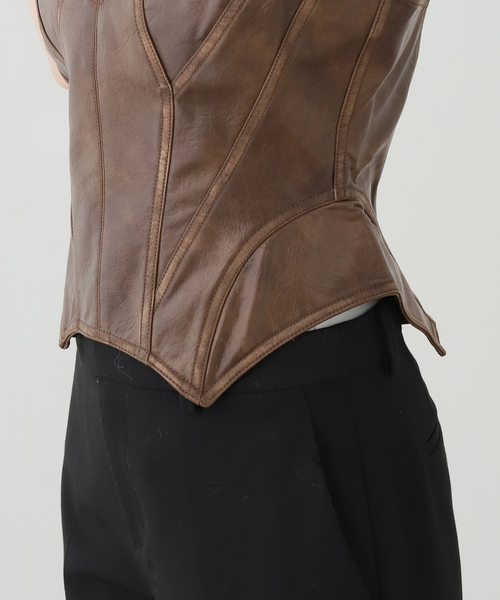 EDIT. FOR LULU(エディットフォールル)の「【YUHAN WANG/ユハン ワン】 faux fur eco leather corset(ベスト・レディース・ブラウン・FREE)」の10枚目の写真
