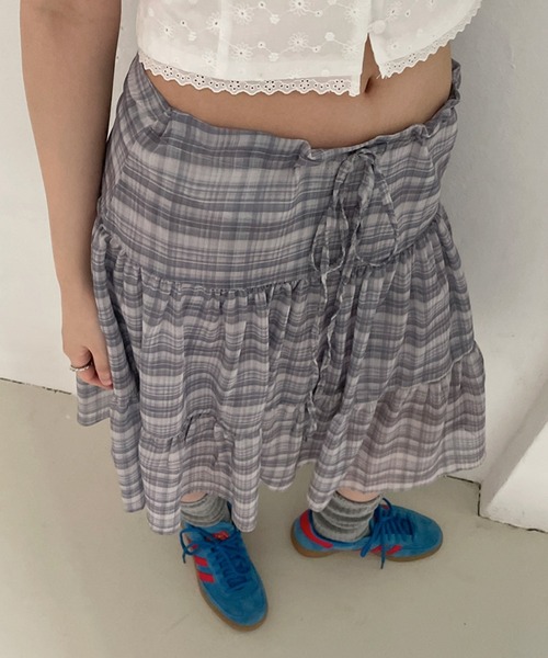 almo（アルモ）の「【TUNE】チェックシアースカート（スカート・レディース・ピンク/グレー・FREE）」の6枚目の写真