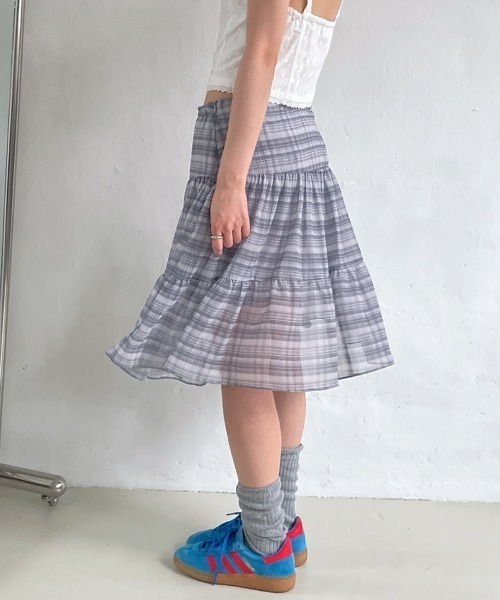 almo（アルモ）の「【TUNE】チェックシアースカート（スカート・レディース・ピンク/グレー・FREE）」の7枚目の写真