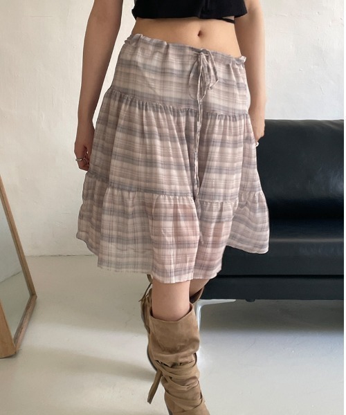 almo（アルモ）の「【TUNE】チェックシアースカート（スカート・レディース・ピンク/グレー・FREE）」の9枚目の写真