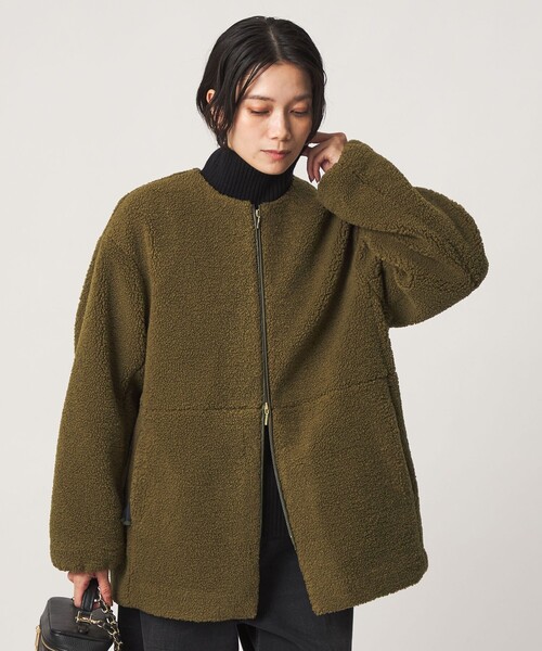 green label relaxing（グリーンレーベルリラクシング）の「［size SHORTあり］ボア ノーカラー ブルゾン（ブルゾン・レディース・オリーブ/ダークブラウン/グレー/モカ/ブラック/ナチュラル・SHORT/FREE）」の6枚目の写真