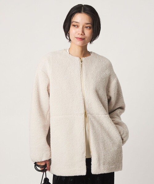 green label relaxing（グリーンレーベルリラクシング）の「［size SHORTあり］ボア ノーカラー ブルゾン（ブルゾン・レディース・オリーブ/ダークブラウン/グレー/モカ/ブラック/ナチュラル・SHORT/FREE）」の7枚目の写真
