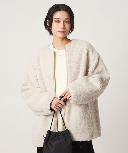 green label relaxing（グリーンレーベルリラクシング）の「［size SHORTあり］ボア ノーカラー ブルゾン（ブルゾン・レディース・オリーブ/ダークブラウン/グレー/モカ/ブラック/ナチュラル・SHORT/FREE）」の8枚目の写真
