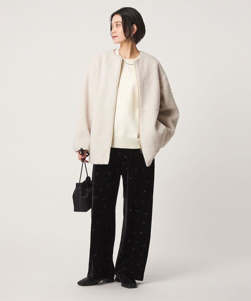 green label relaxing（グリーンレーベルリラクシング）の「［size SHORTあり］ボア ノーカラー ブルゾン（ブルゾン・レディース・オリーブ/ダークブラウン/グレー/モカ/ブラック/ナチュラル・SHORT/FREE）」の9枚目の写真