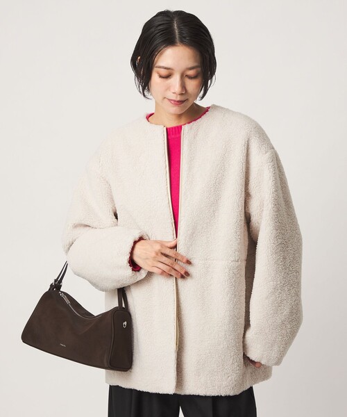 green label relaxing（グリーンレーベルリラクシング）の「［size SHORTあり］ボア ノーカラー ブルゾン（ブルゾン・レディース・オリーブ/ダークブラウン/グレー/モカ/ブラック/ナチュラル・SHORT/FREE）」の10枚目の写真